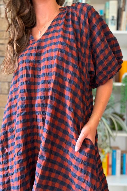 Bibi Gingham Pocket Tunic Rust